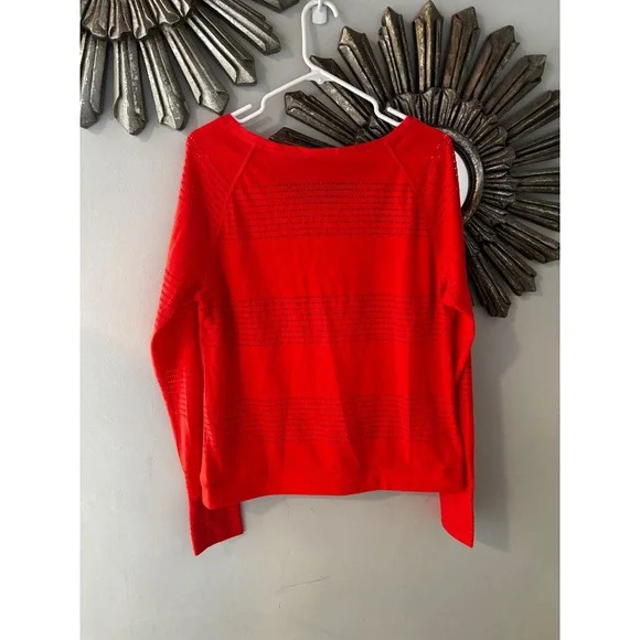 Athleta Orange Coral Limitless Mesh Crew Pullover Workout Cover Size Large - Picture 4 of 6